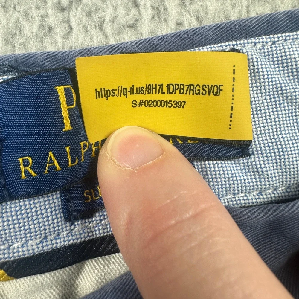 Polo Ralph Lauren Slim Stretch Chino Pants‎ Mens 40x32 (Fits 38x31) Blue Cotton